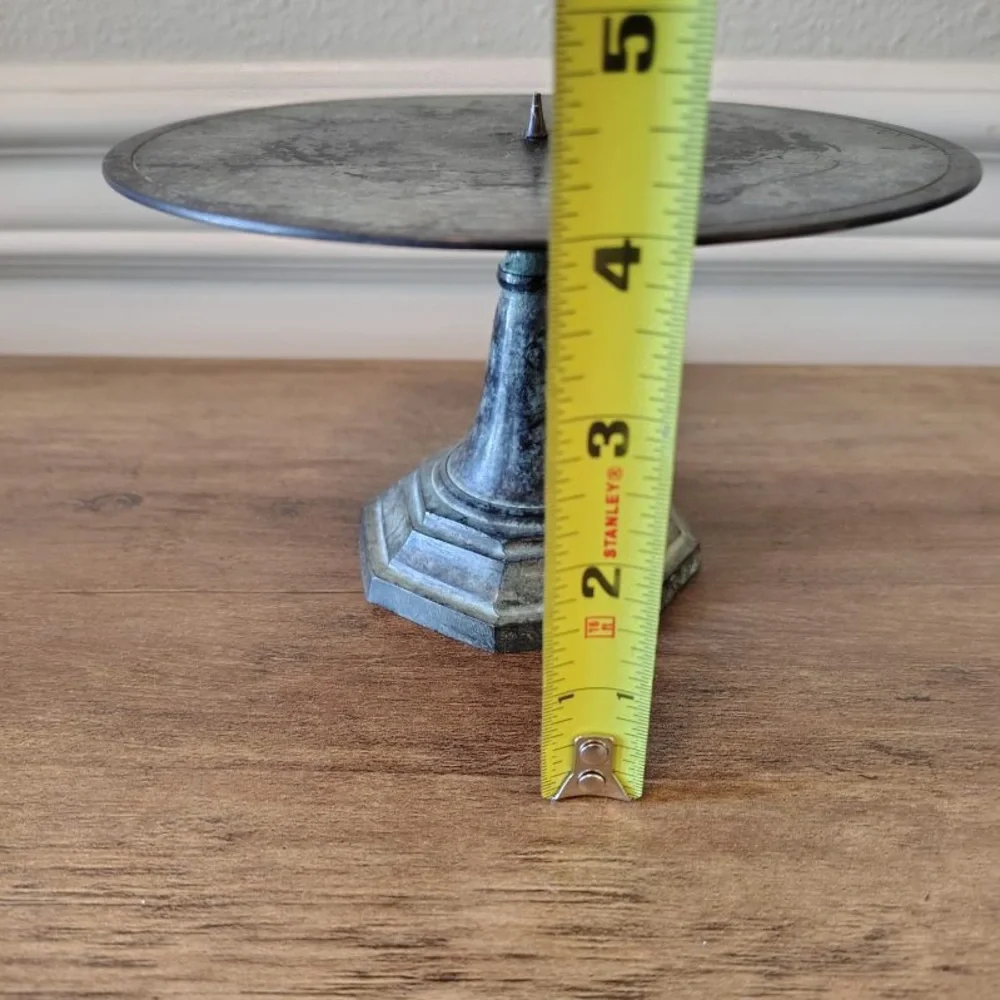 Vtg Candle Holder Verdigris Green Black Metal Pedestal Taper Candle Stand Goth